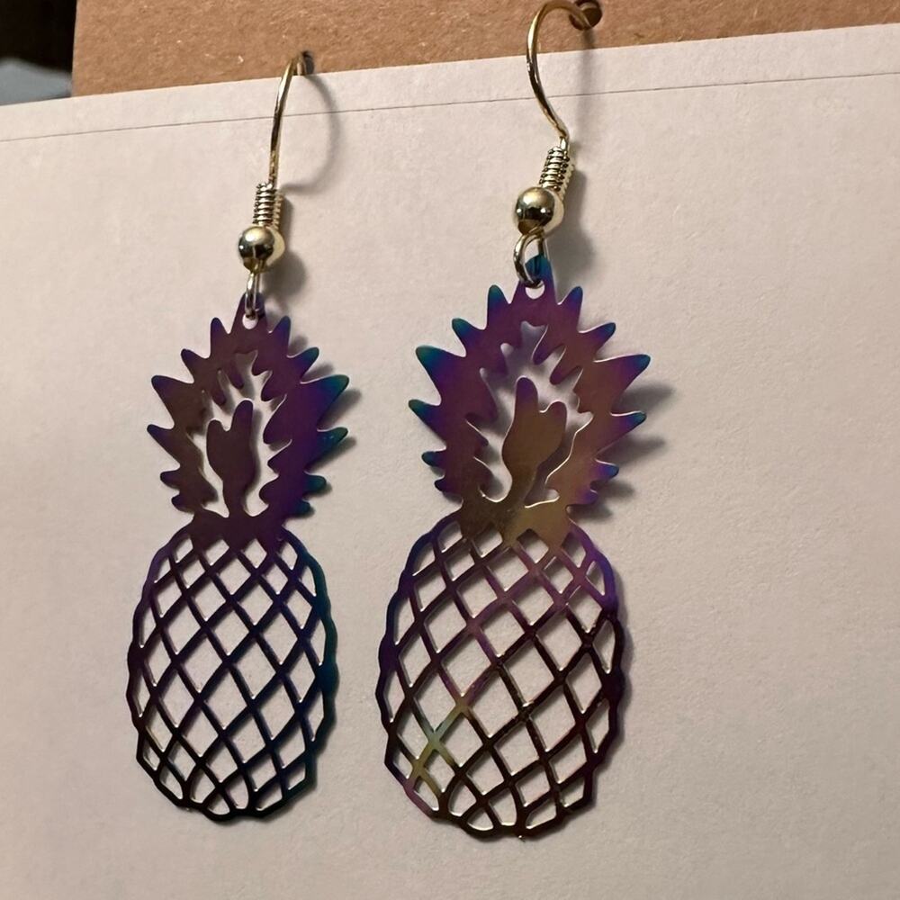 Pineapple earrings rainbow handmade - Picture 6 of 6